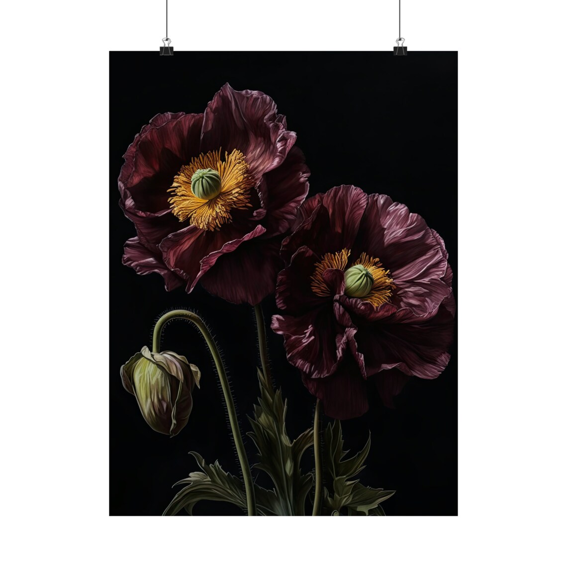 Burgundy Poppy Flower Painting, Botanical Print - Image 5