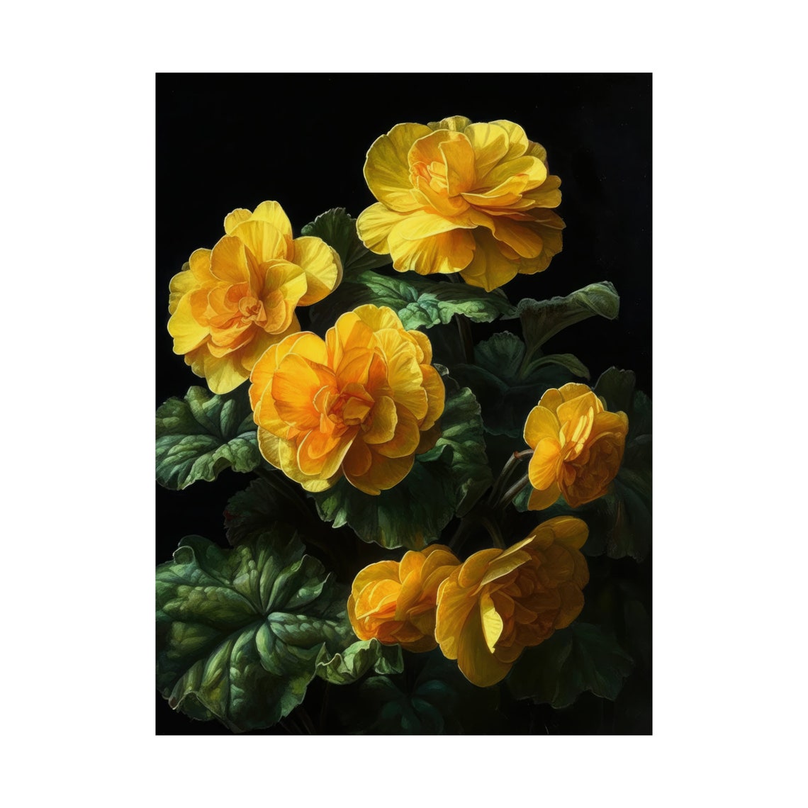 Golden Yellow Begonia Clusters Glossy Leaves Rich Dark Floral Poster - Image 4
