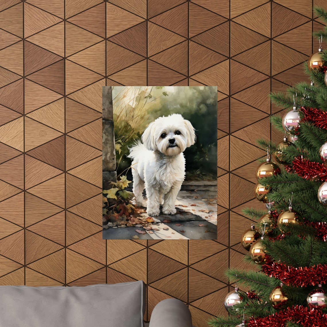 Maltese Dog White Fluffy Watercolor Portrait Garden Path Poster - Image 3