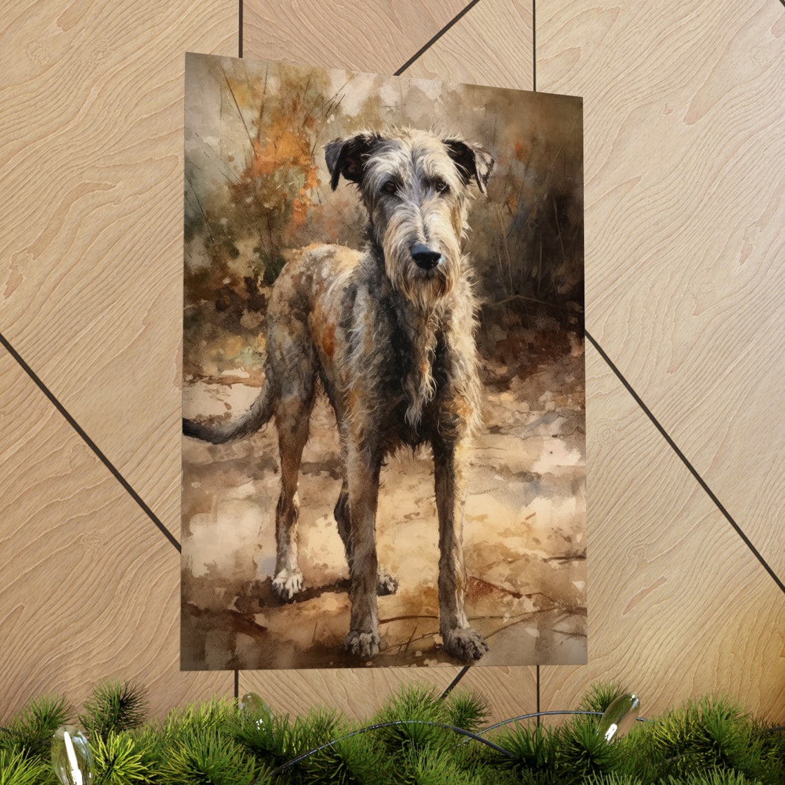 Irish Wolfhound Standing Rough Coat Autumn Field Watercolor Poster - Image 2