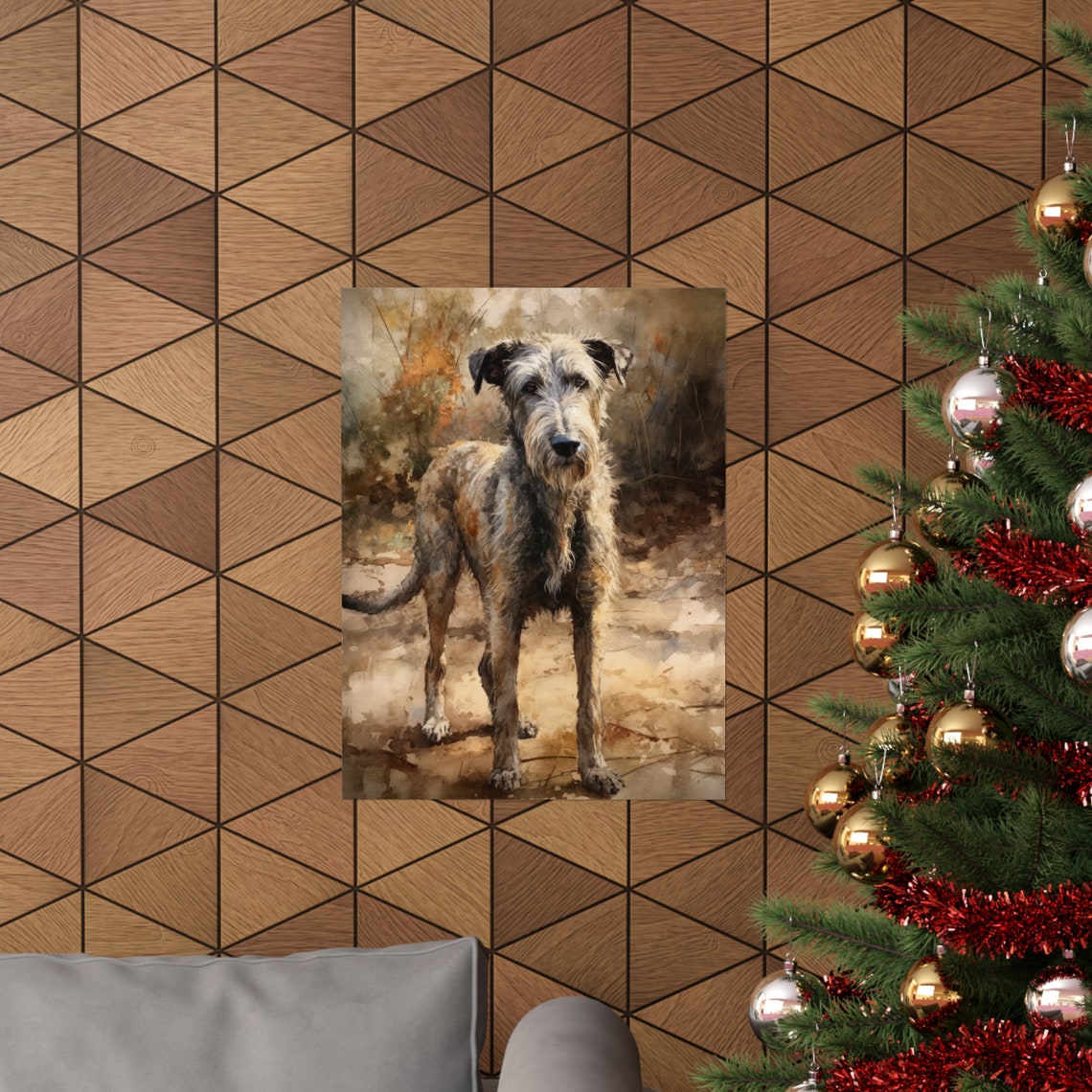 Irish Wolfhound Standing Rough Coat Autumn Field Watercolor Poster - Image 3
