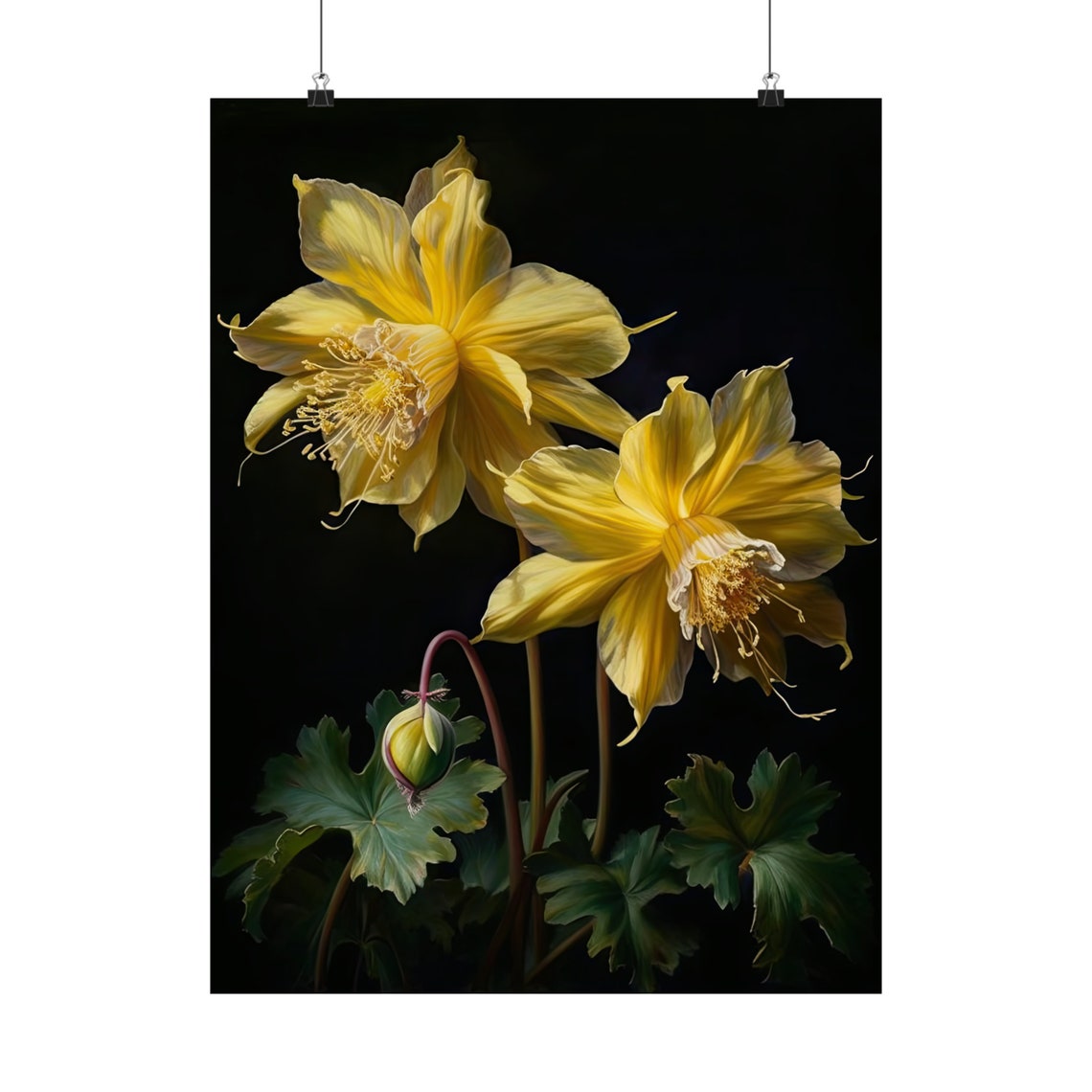 Golden Columbine Yellow Blooms Bud Dark Elegant Floral Poster - Image 5