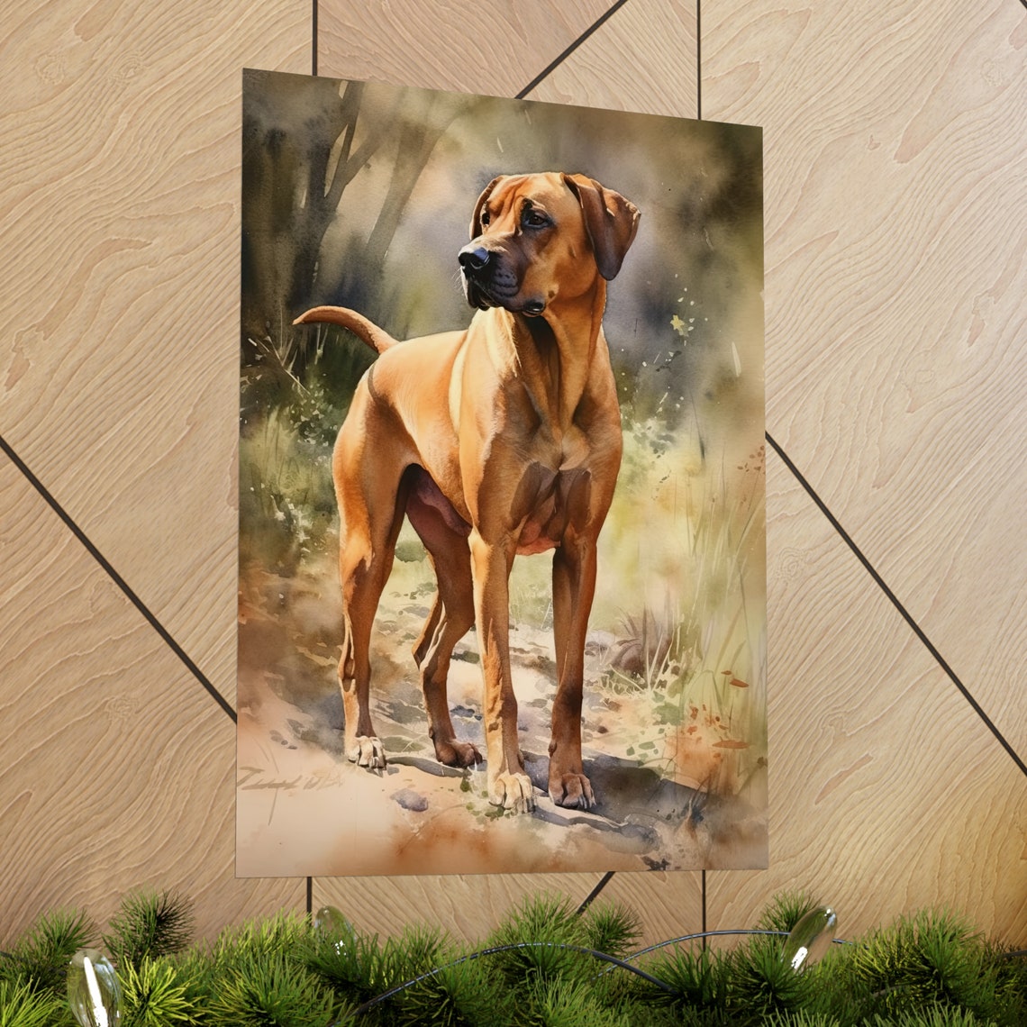 Rhodesian Ridgeback Golden Field Watercolor Portrait Standing Poster - Image 2