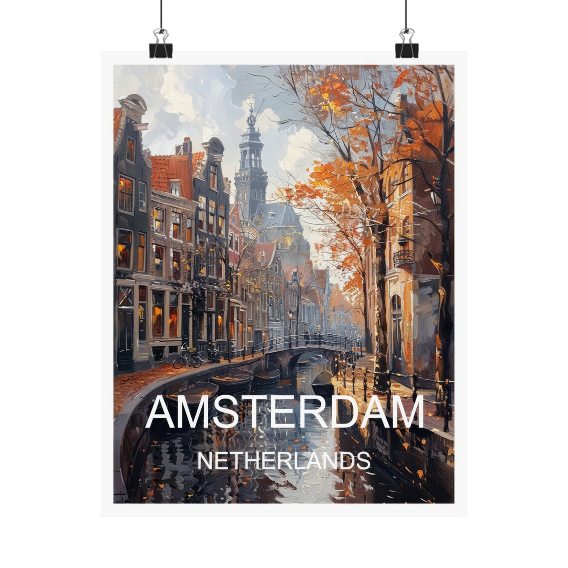 Amsterdam Netherlands Canal Autumn Watercolor Scenic Travel Poster - Image 4