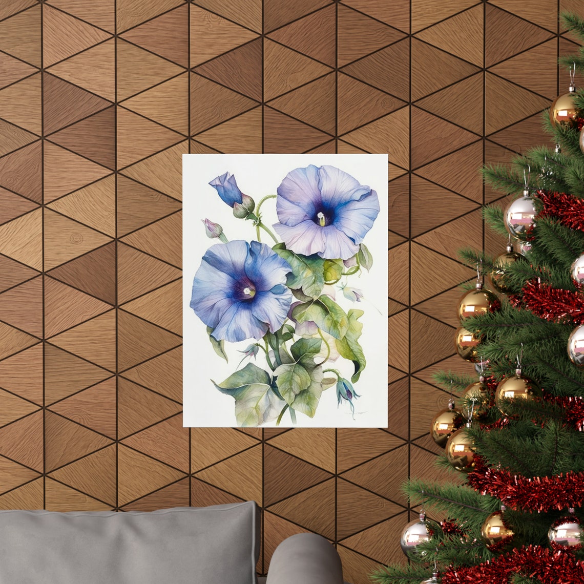 Blue Morning Glory Flowers Watercolor Botanical Floral Fine Art Poster - Image 3