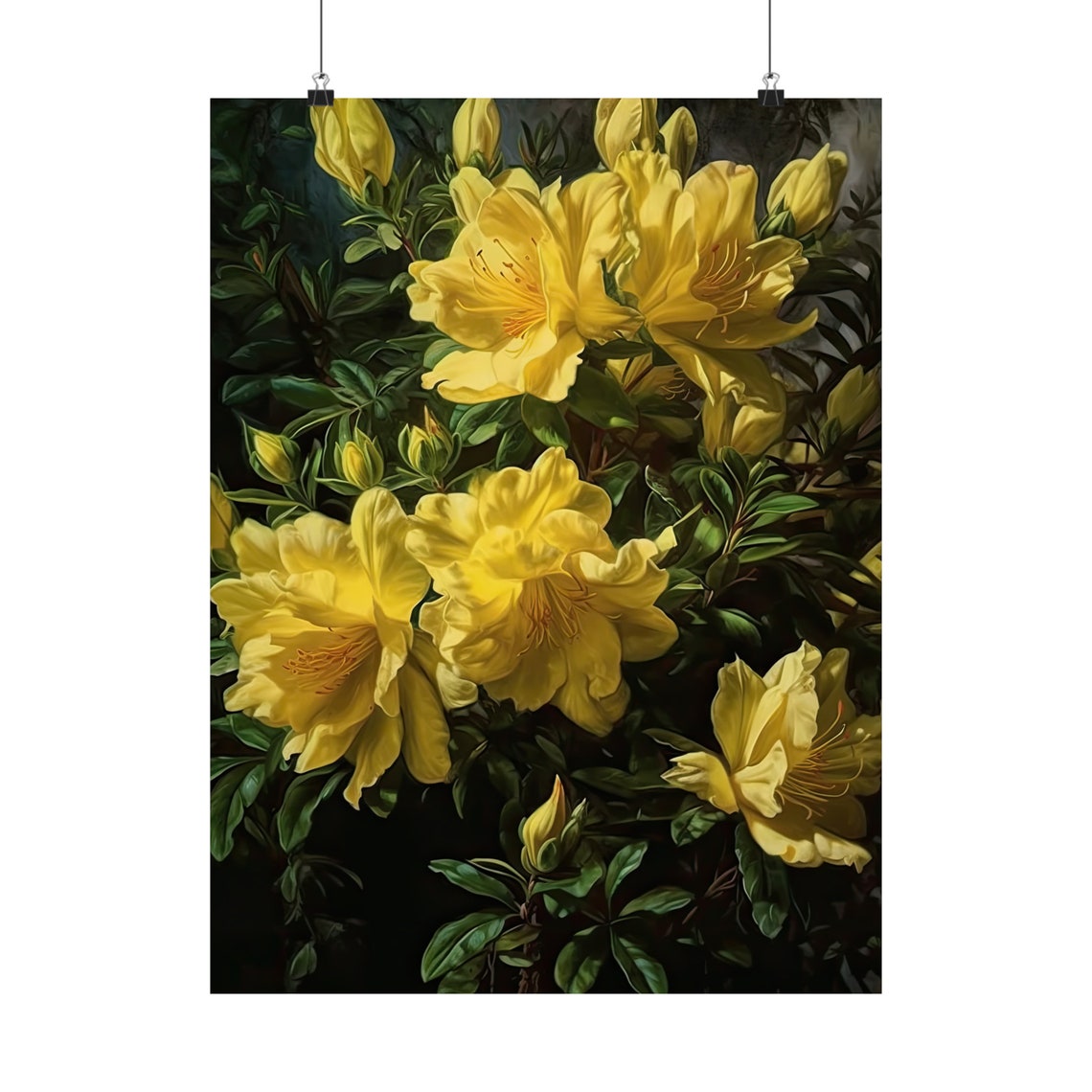 Yellow Azalea Blooming Shrub Bright Spring Blossoms Floral Art Poster - Image 5