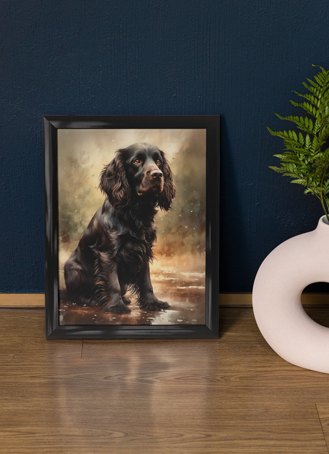 Boykin Spaniel Sitting In Shallow Water Watercolor Hunting Dog Poster