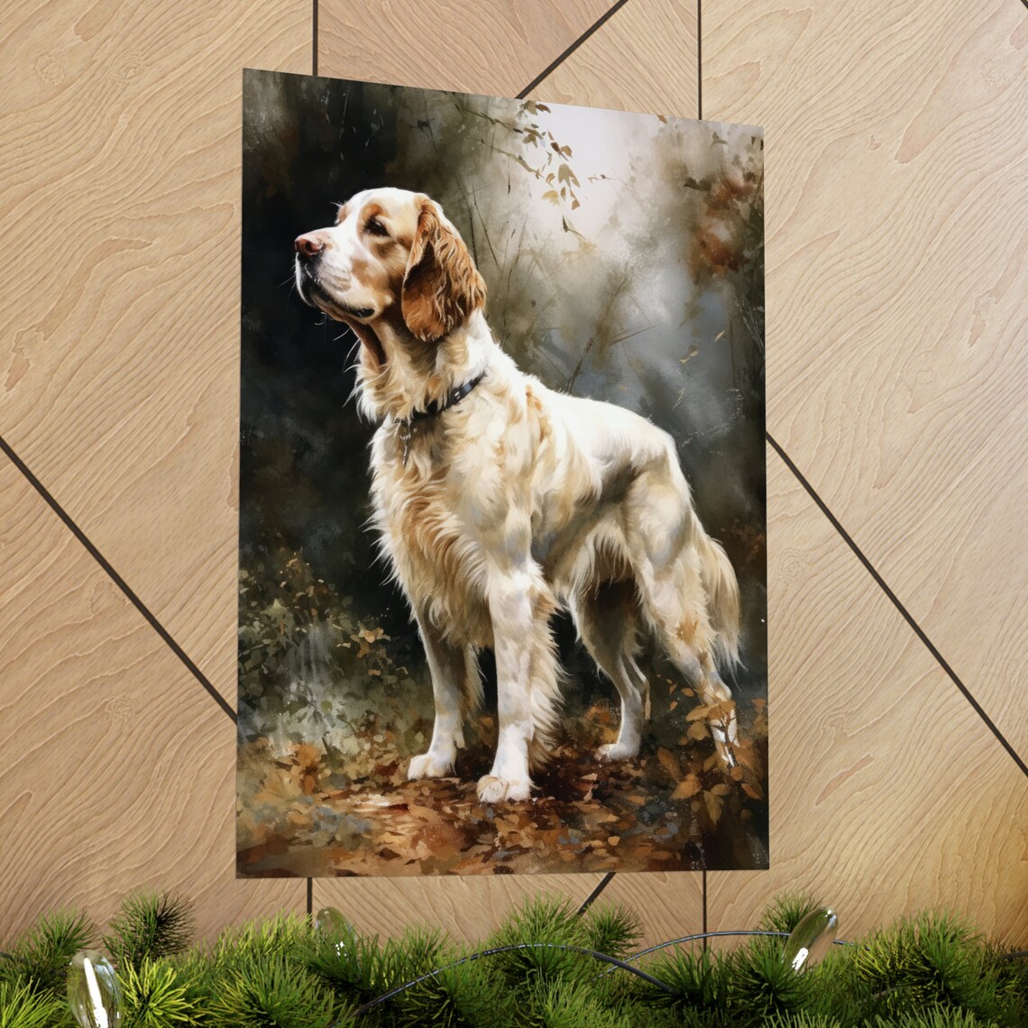 Clumber Spaniel Standing in Autumn Woods Watercolor Dog Art Print - Image 2