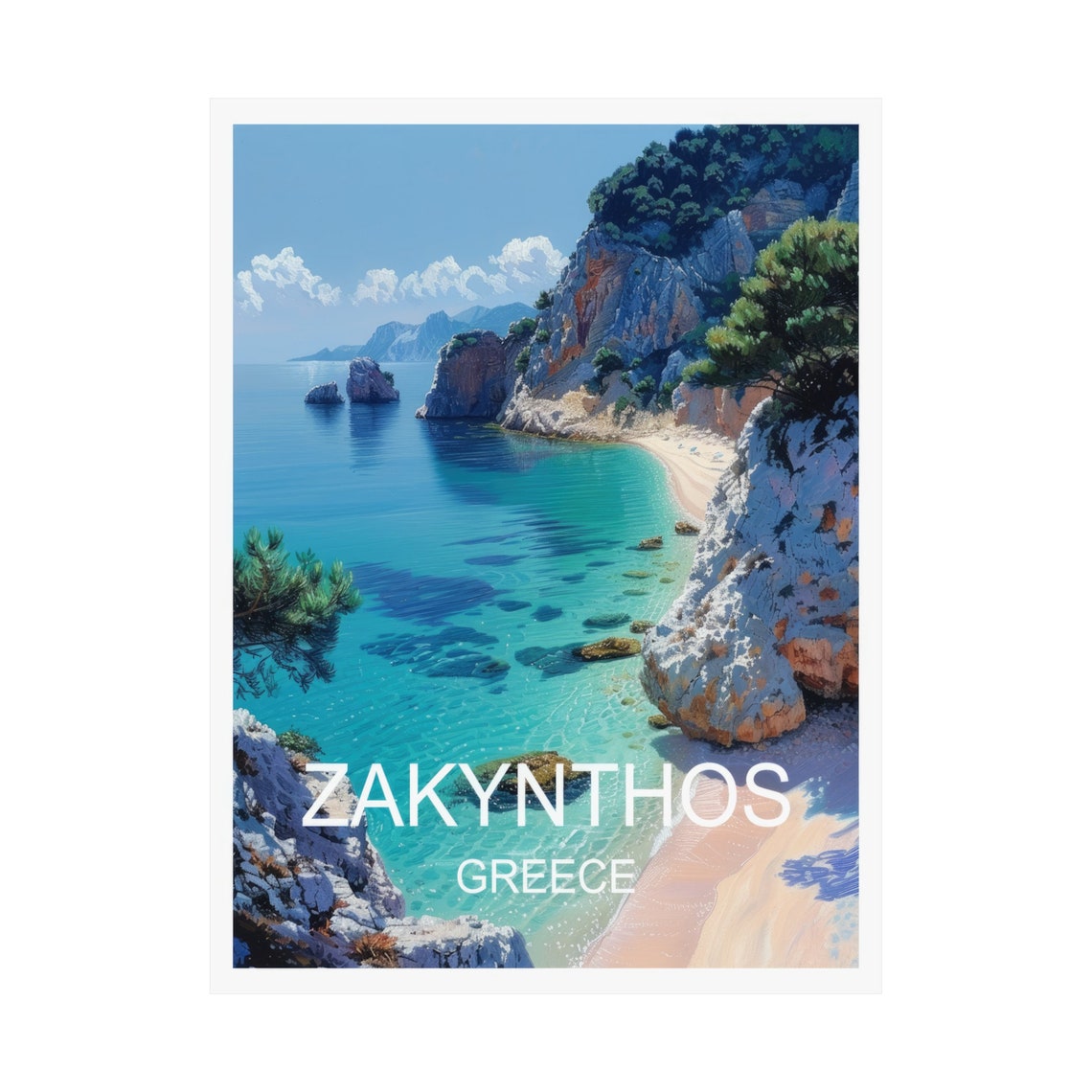 Zakynthos Greece White Cliffs Turquoise Water Ionian Travel Poster - Image 3