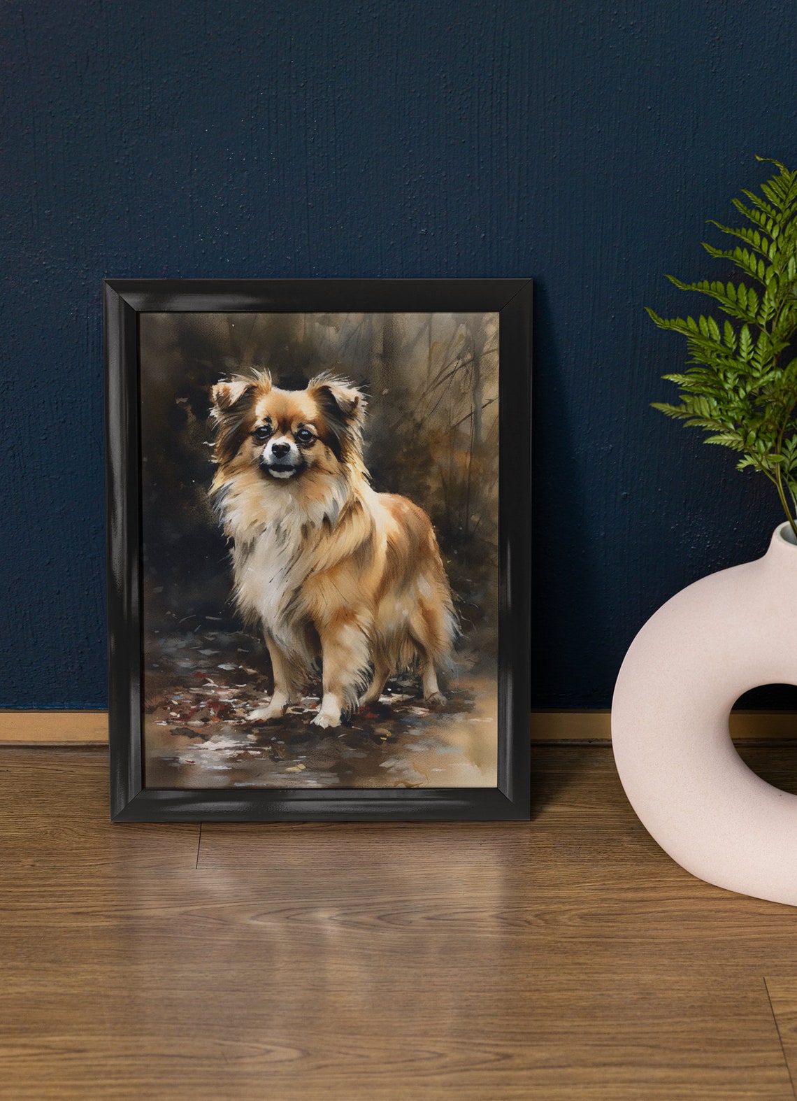 Tibetan Spaniel Standing Watercolor Portrait Small Dog Breed Poster