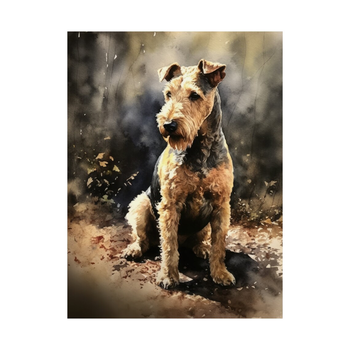 Lakeland Terrier Watercolor Portrait Sitting In Dark Forest Art Print - Image 4