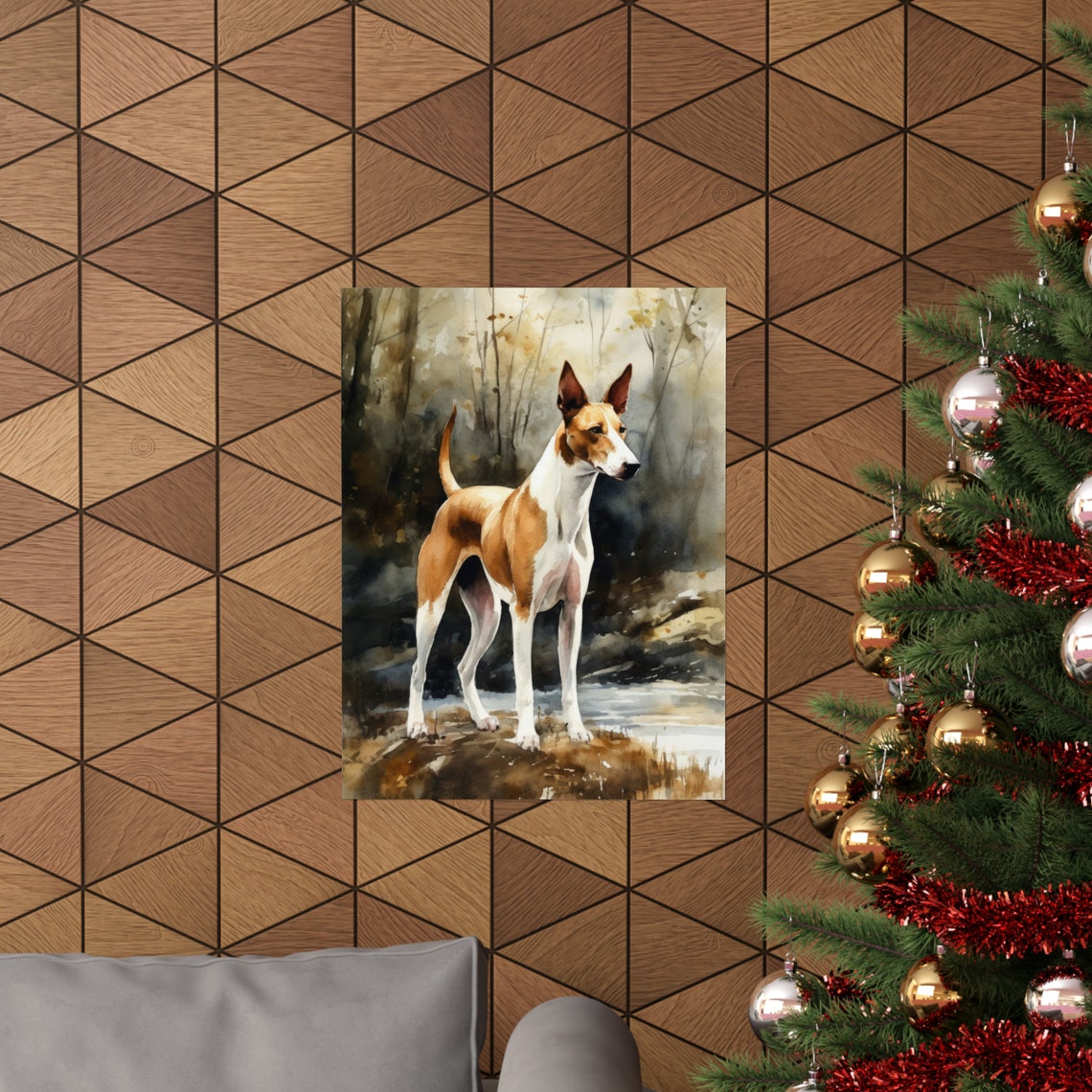 Ibizan Hound Watercolor Portrait Standing By A Forest Stream Poster - Image 3