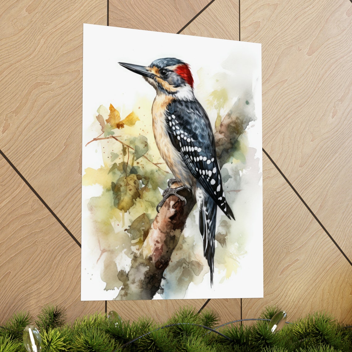 Woodpecker Bird Red Crown Watercolor Forest Wildlife Fine Art Poster - Image 2