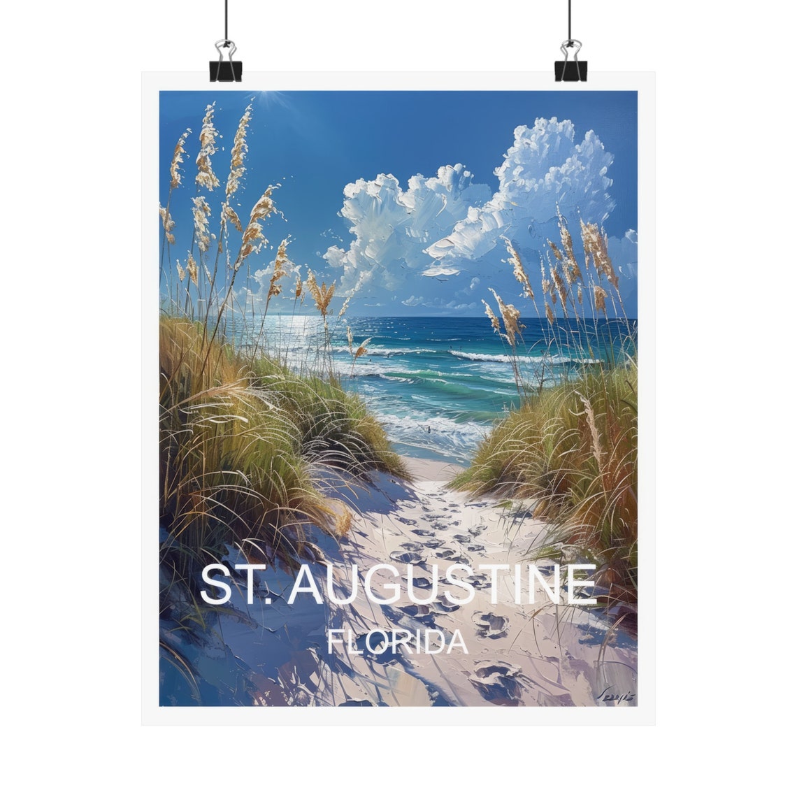 St. Augustine Florida Beach Dunes Sea Oats Ocean Watercolor Poster - Image 4