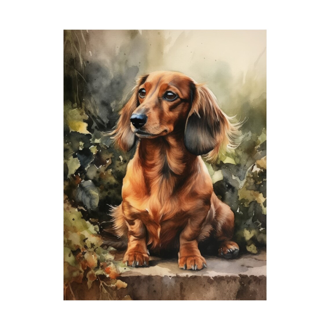 Long Haired Dachshund Dog Watercolor Portrait Animal Wall Art Print - Image 4
