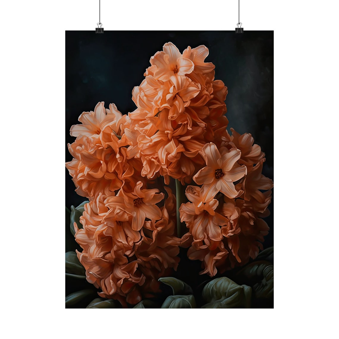 Apricot Hyacinth Blossom Close Up Dark Moody Floral Art Print - Image 5
