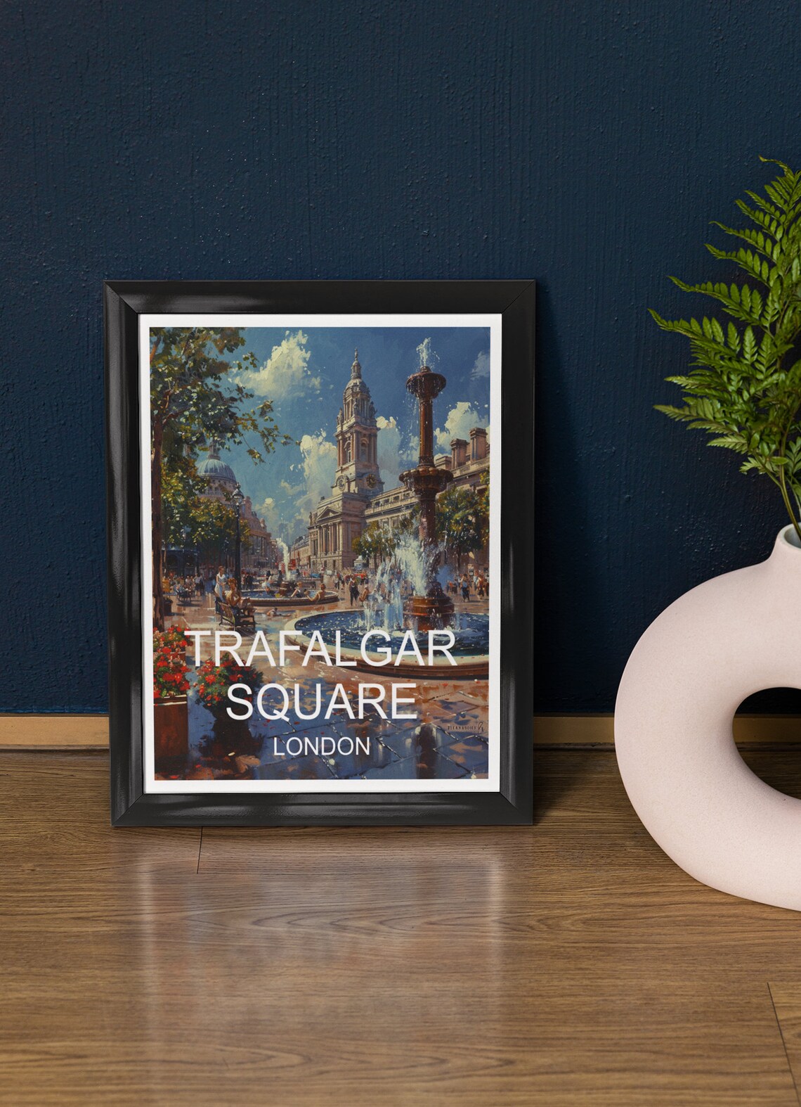 Trafalgar Square London Fountain Plaza Sunny Summer Day Travel Poster