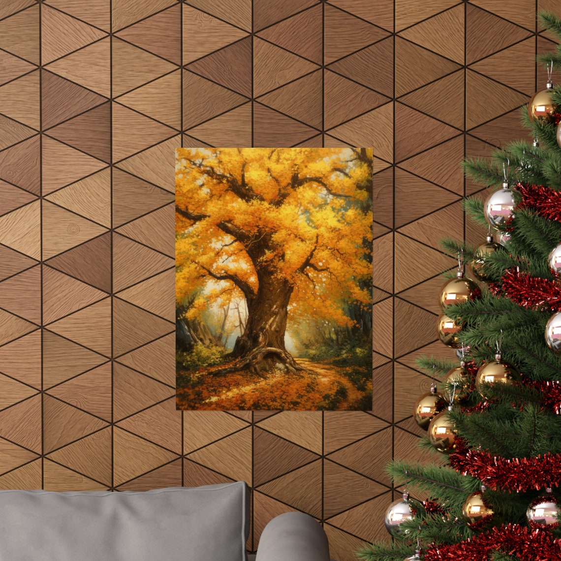 Golden Autumn Tree Majestic Fall Foliage Forest Painting Art Print - Image 3