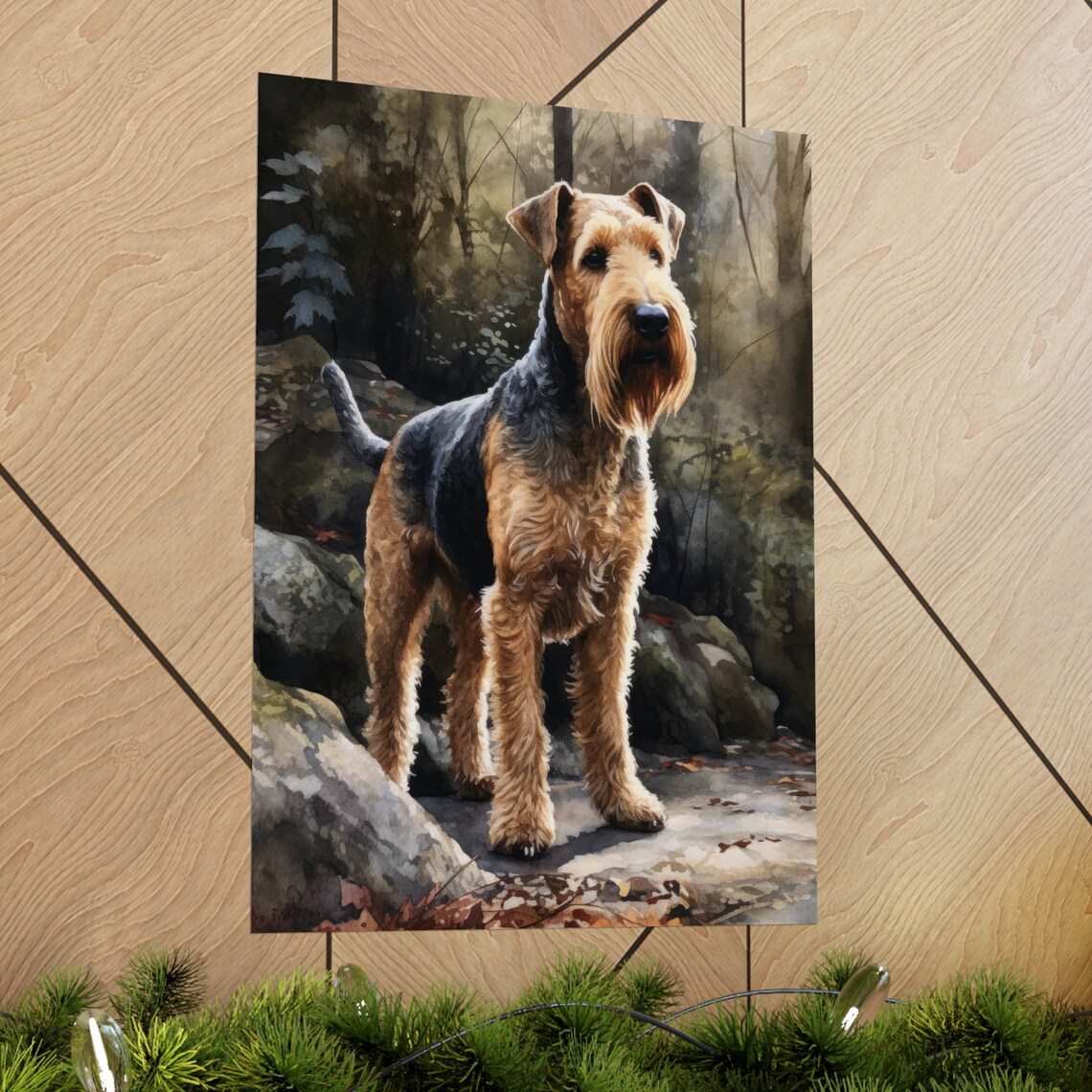 Welsh Terrier Standing Rocky Trail Watercolor Dog Breed Art Poster - Image 2