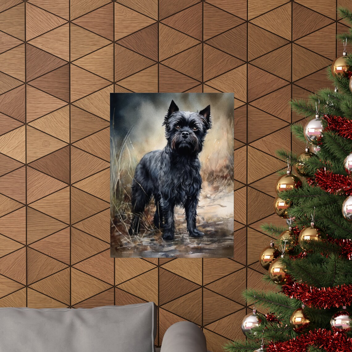 Affenpinscher Dog Watercolor Portrait Standing In Tall Grass Art Print - Image 3