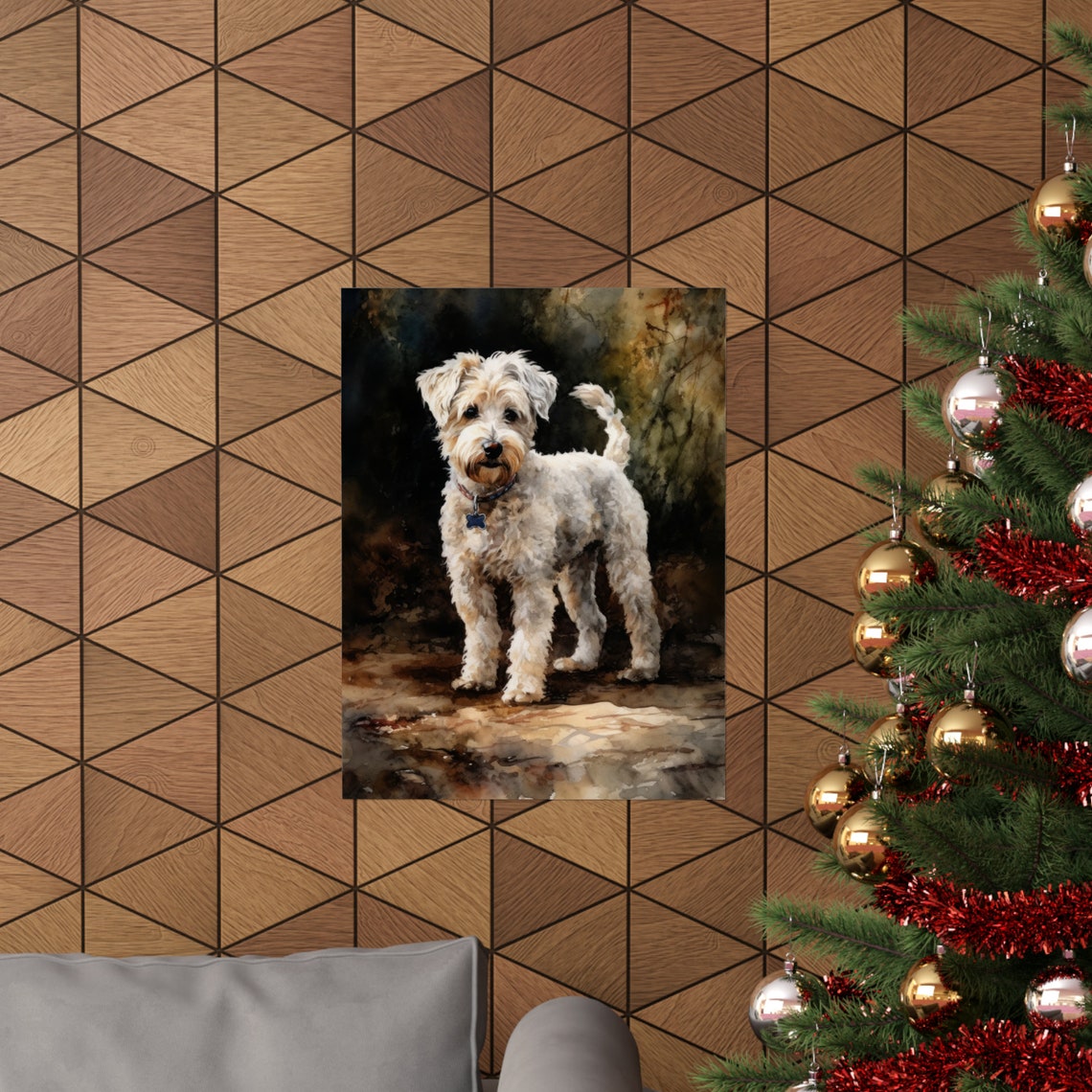 Pumi Dog Standing Portrait Cream Curly Coat Watercolor Dog Art Print - Image 3