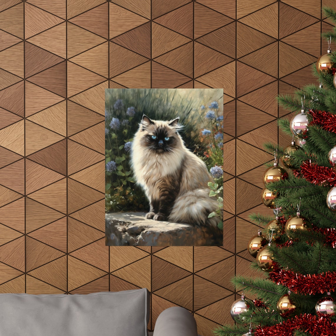Himalayan Cat Sitting Blue Eyes Floral Garden Portrait Art Poster - Image 3