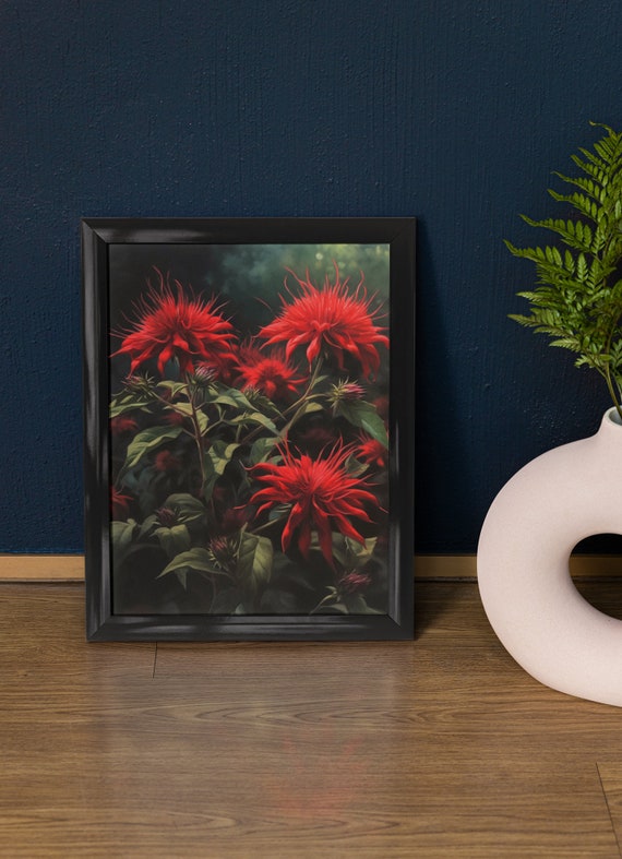 Red Bee Balm Flower Art Print Flower Painting Flower Dcor Floral Art Print Floral Wall Art Painting Floral Artwork Botanical Print