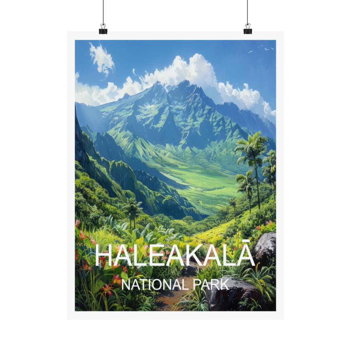 Haleakala National Park Lush Green Valley Tropical Scenic View Poster - Image 5
