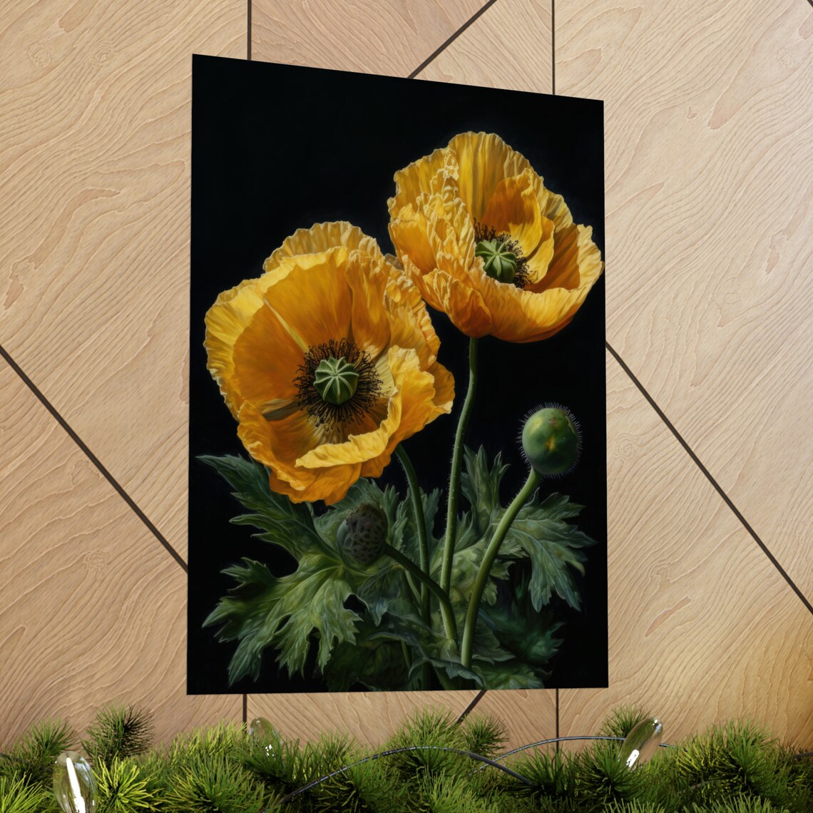 California Poppy Golden Yellow Duo Dark Bright Floral Painting Poster - Image 2