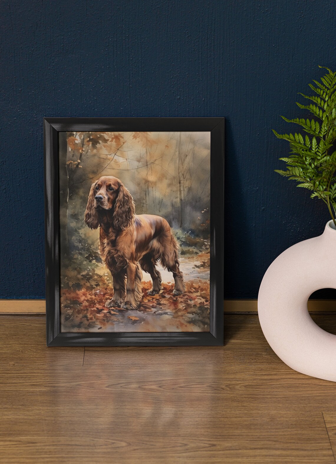 Cocker Spaniel Dog Watercolor Portrait in Autumn Woods Poster