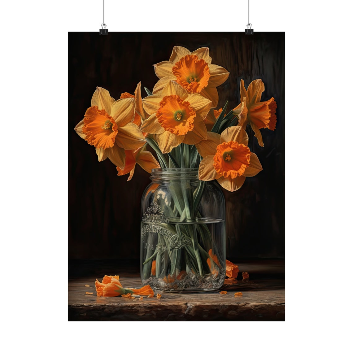 Orange Daffodil Stems Bold Amber Blooms Mason Jar Still Life Poster - Image 5