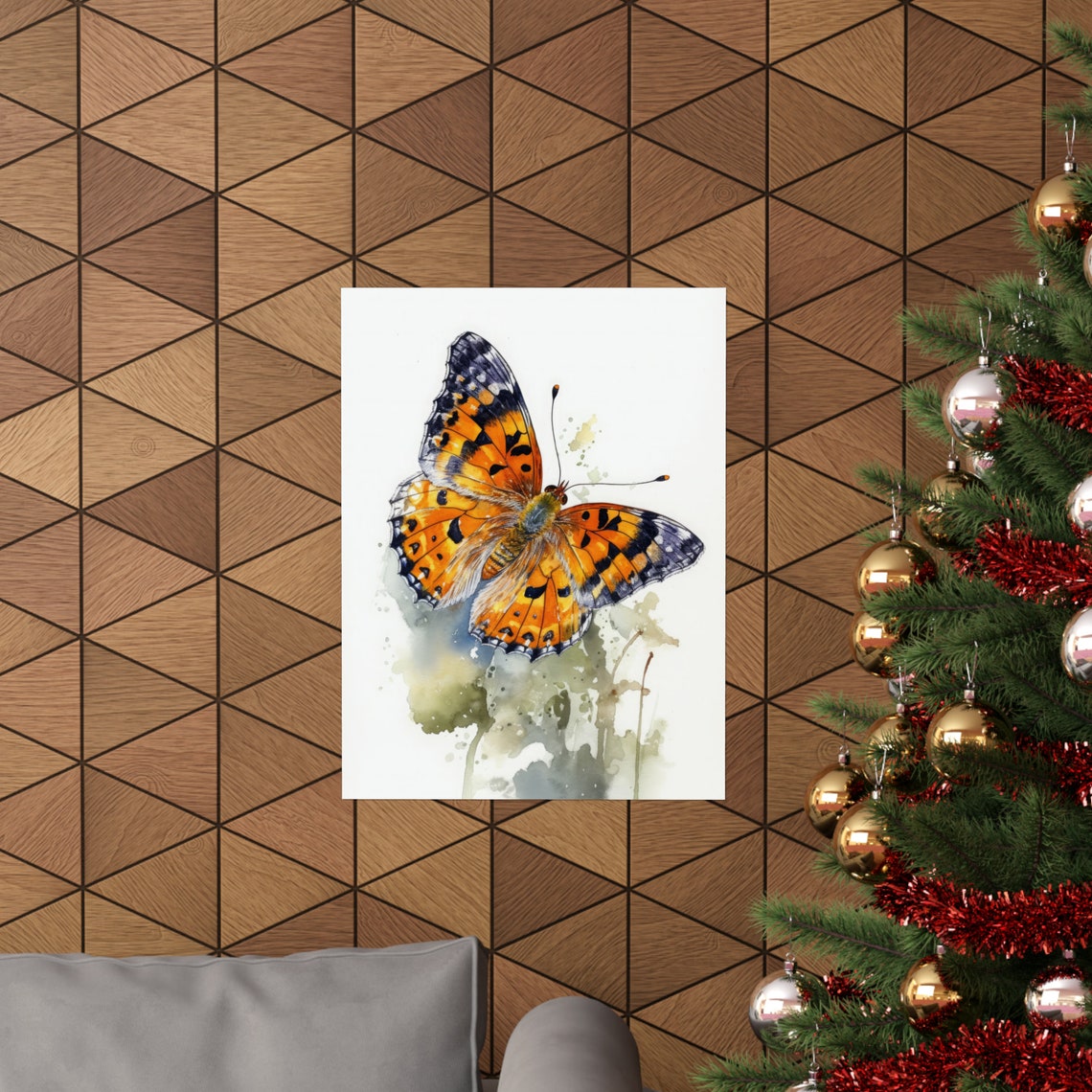 Pearl Crescent Butterfly Watercolor Orange Black Wings Art Print - Image 3