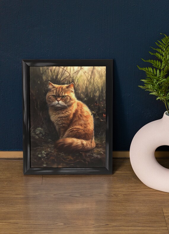 Exotic Shorthair Orange Tabby Cat Grass Field Feline Art Poster