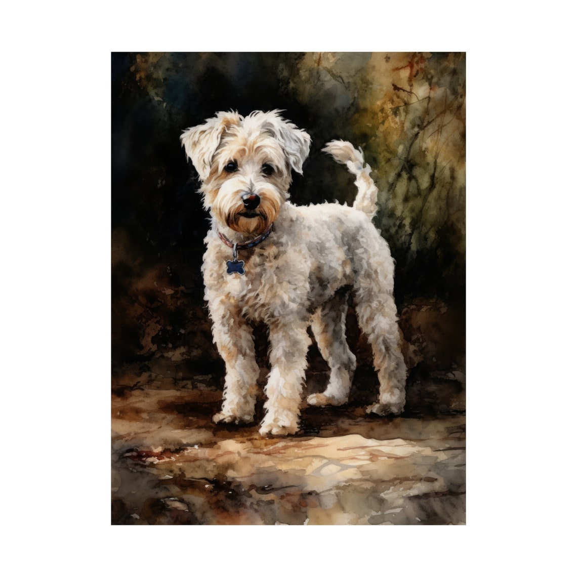 Pumi Dog Standing Portrait Cream Curly Coat Watercolor Dog Art Print - Image 4