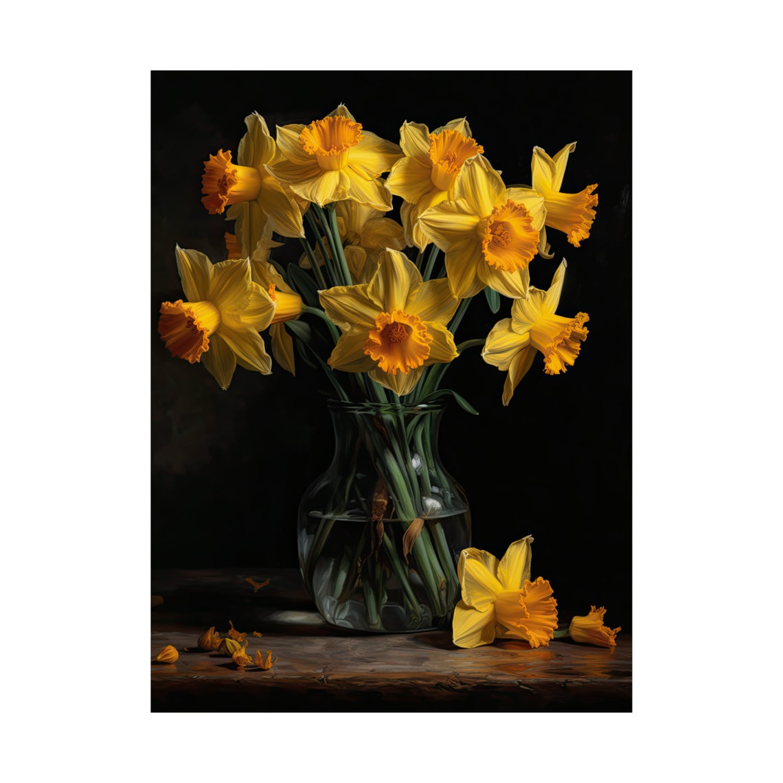 Yellow Daffodil Bouquet Bright Orange Trumpets Still Life Art Poster - Image 4