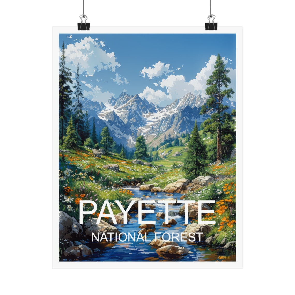 Payette National Forest Wildflower Meadow Stream Snowy Peaks Poster - Image 4