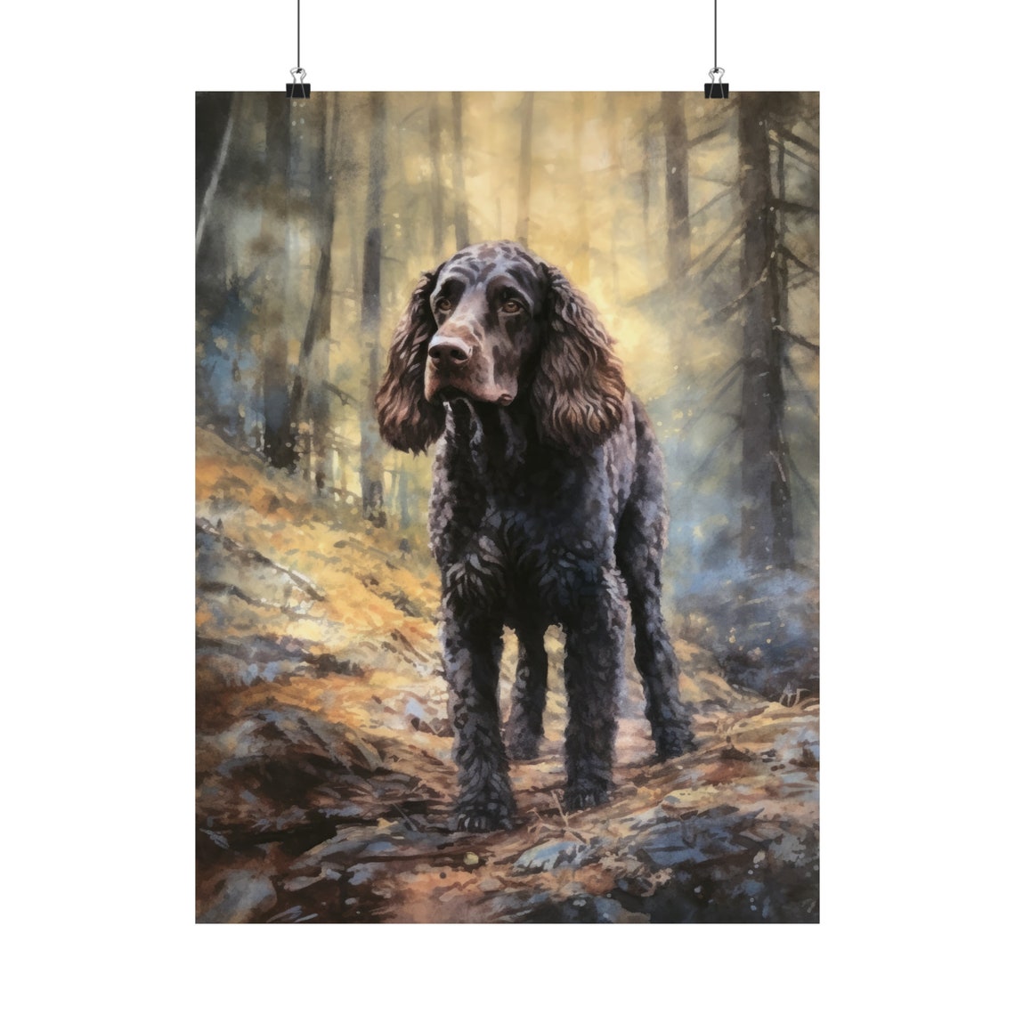 Irish Water Spaniel Black Curly Coat Forest Watercolor Dog Poster - Image 5