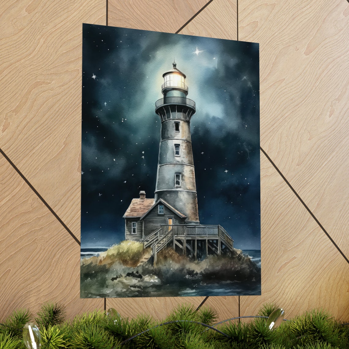 Lighthouse Art Print Lighthouse Painting Lighthouse Wall Art Beach Art Print Beach Wall Art Ocean Dcor Ocean Painting Ocean Theme - Image 2