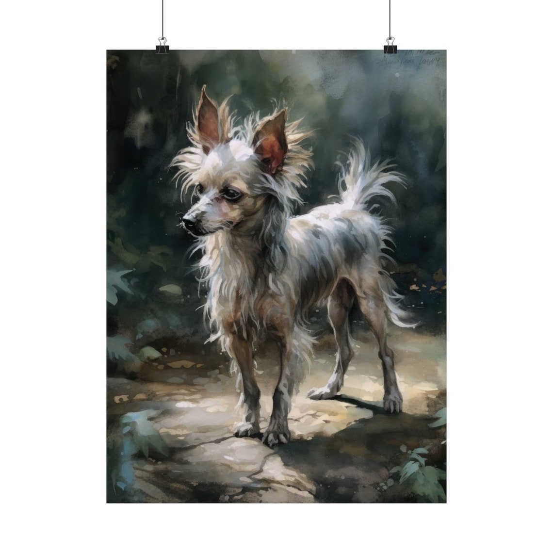 Chinese Crested Dog Standing In Dappled Light Watercolor Dog Poster - Image 5