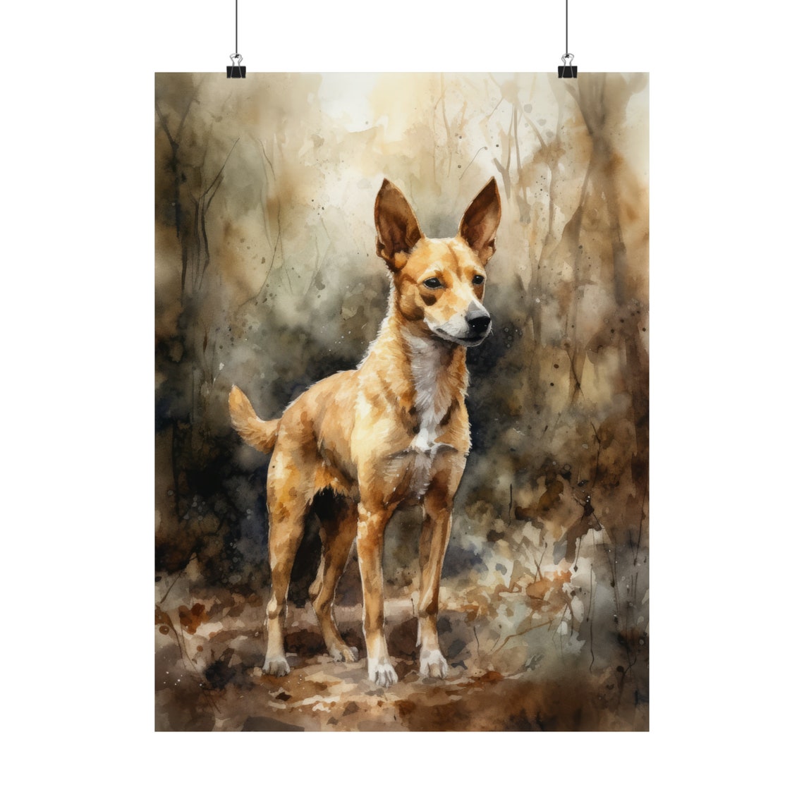 Portuguese Podengo Tan Big Eared Dog Standing Watercolor Poster - Image 5