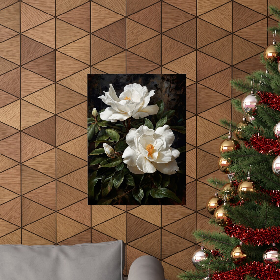 White Gardenia Flowers Glossy Leaves Pure Elegant Floral Art Poster - Image 3
