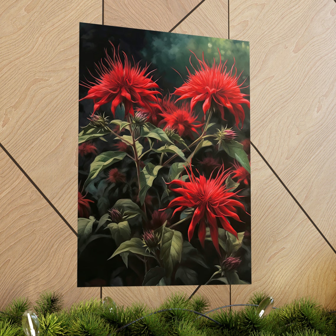 Red Bee Balm Flower Art Print Flower Painting Flower Dcor Floral Art Print Floral Wall Art Painting Floral Artwork Botanical Print - Image 2