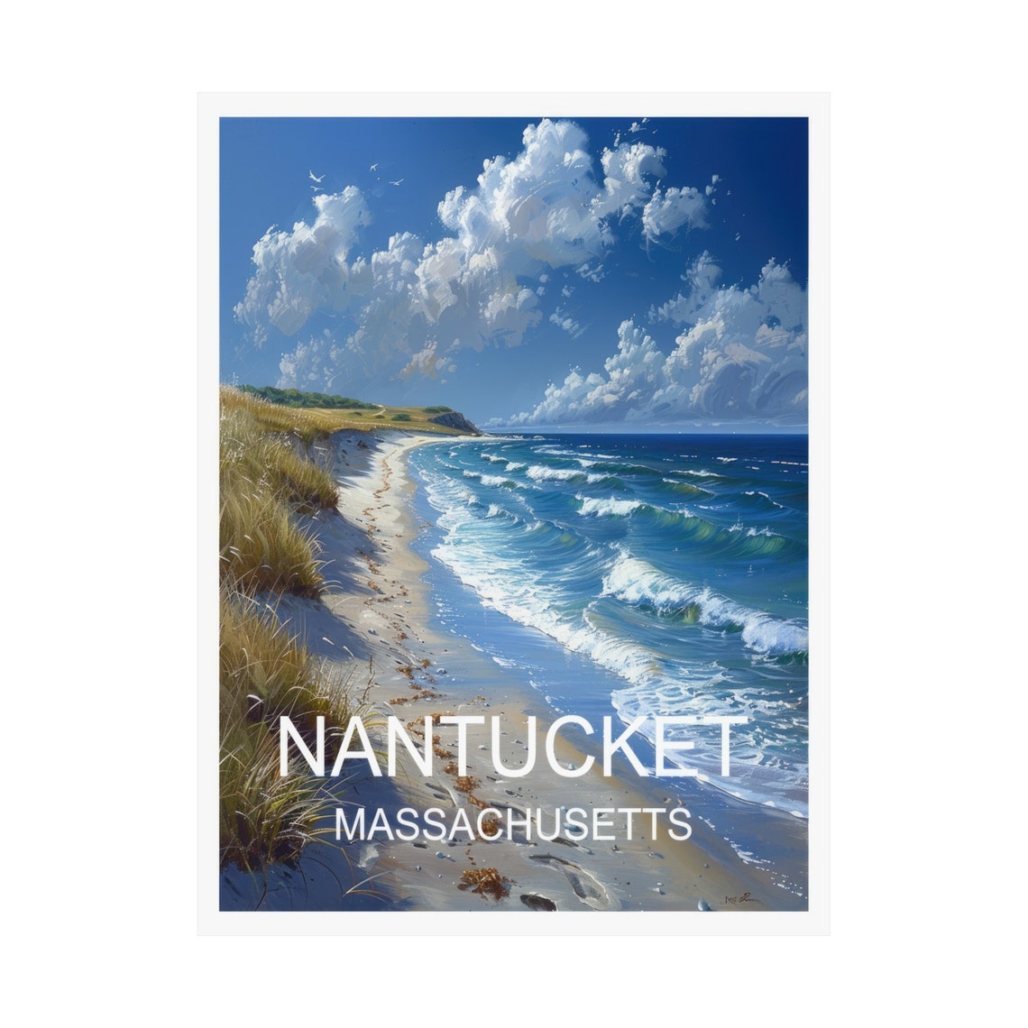 Nantucket Massachusetts Beach Waves Coastal Travel Poster Elegant - Image 3