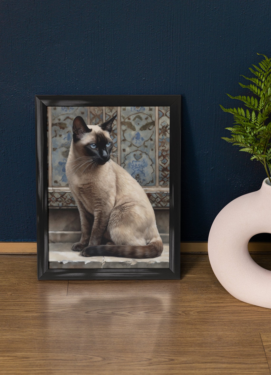 Siamese Cat Tiled Wall Blue Eyes Regal Feline Portrait Art Poster