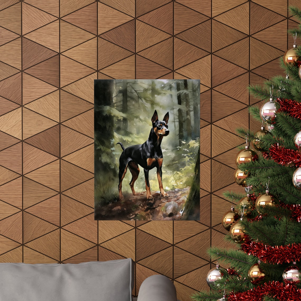 Manchester Terrier Standing in Green Forest Watercolor Dog Art Print - Image 3