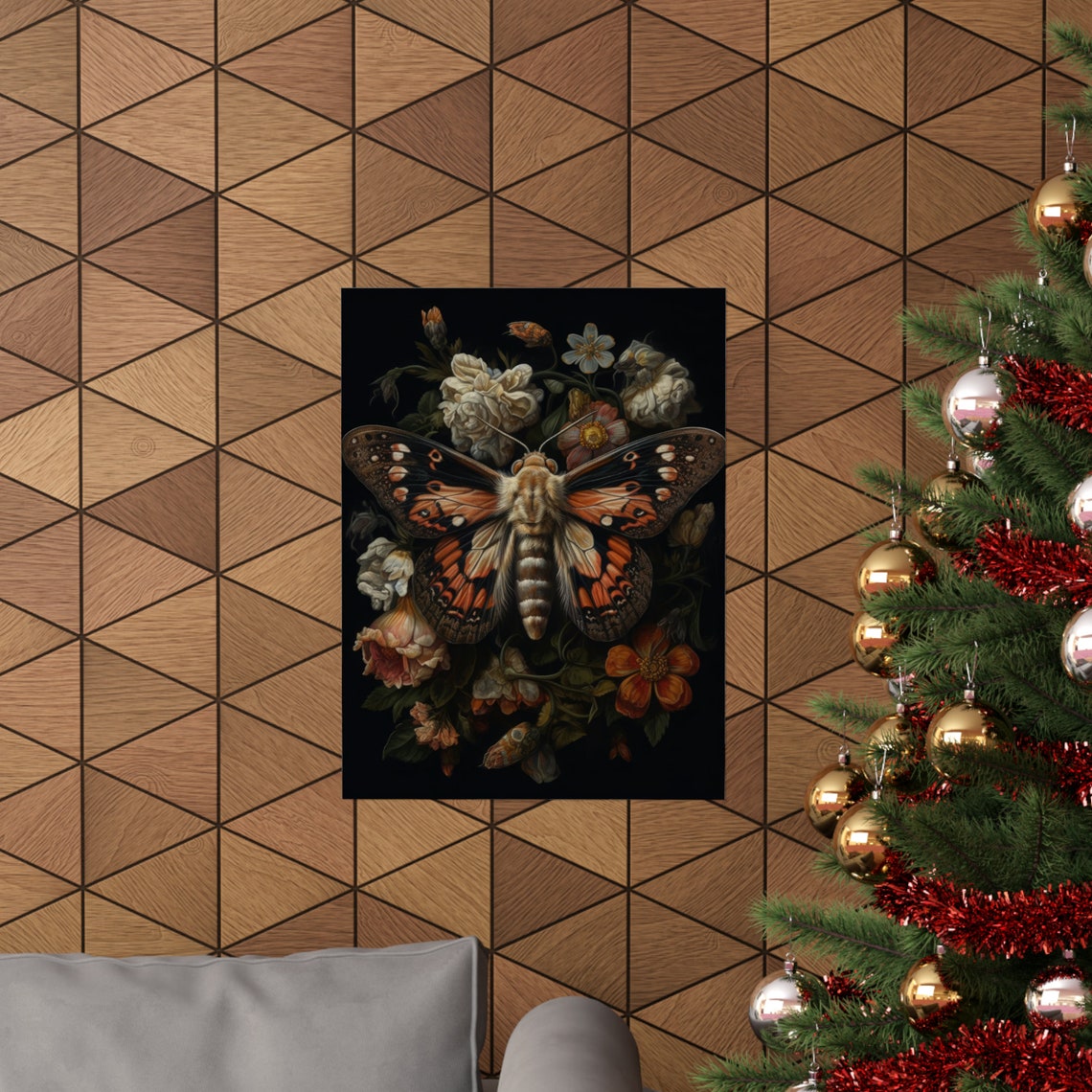 Dark Academia Orange Moth Baroque Floral Gothic Night Insect Poster - Image 3