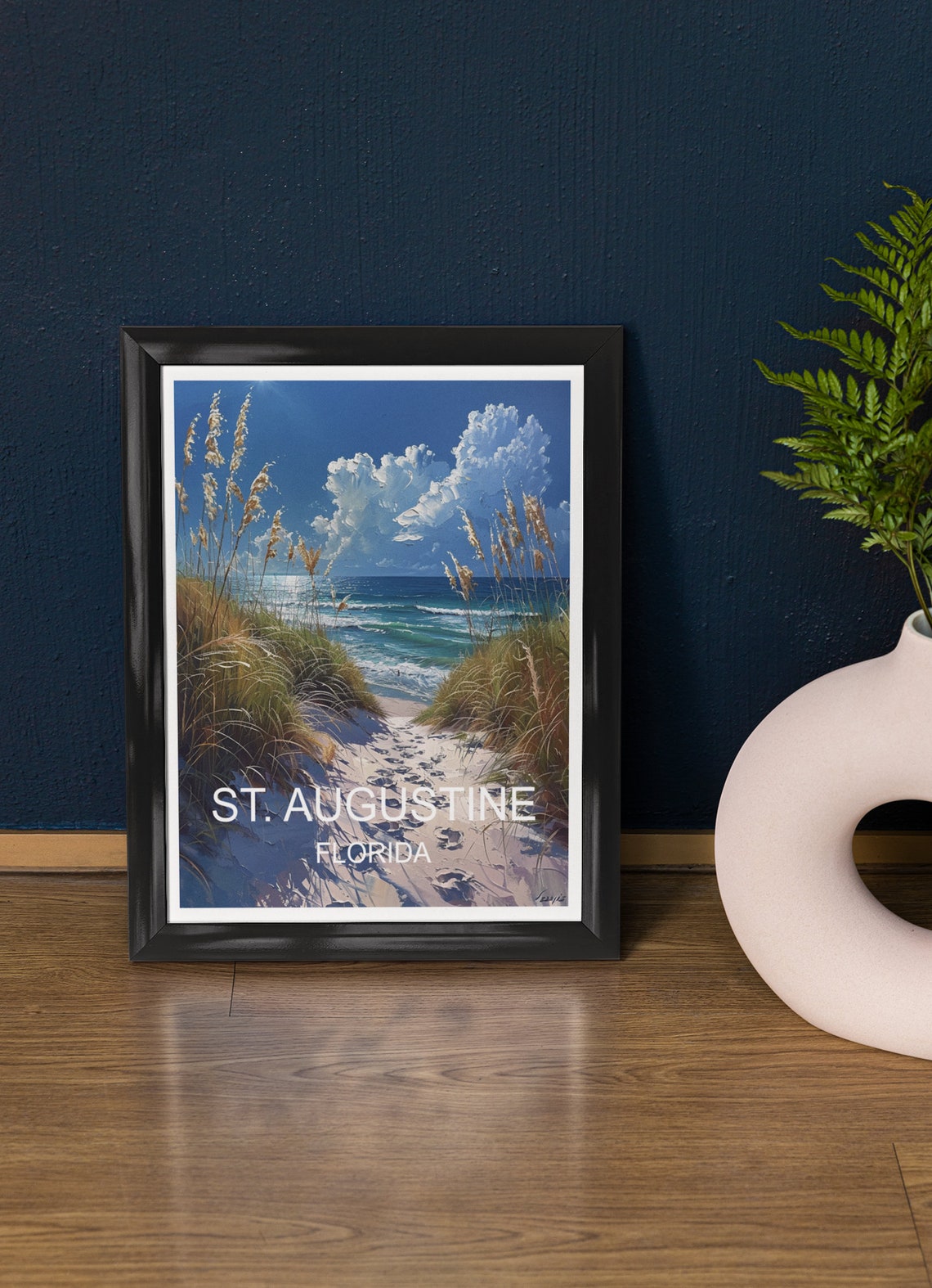 St. Augustine Florida Beach Dunes Sea Oats Ocean Watercolor Poster