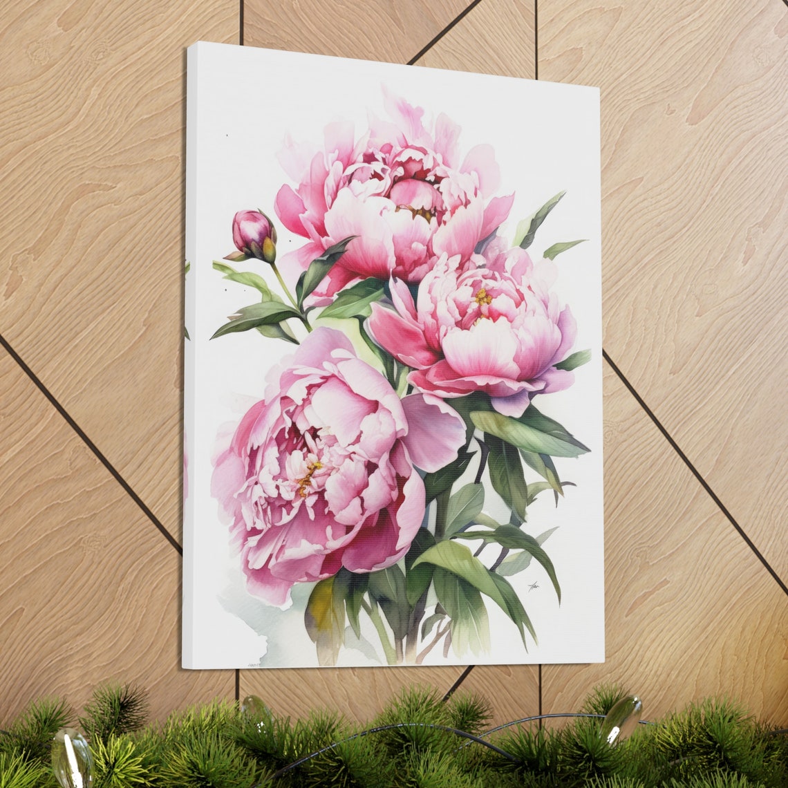 Pink Peony Watercolor Lush Blush Blooms Green Leaves Art Print - Image 3