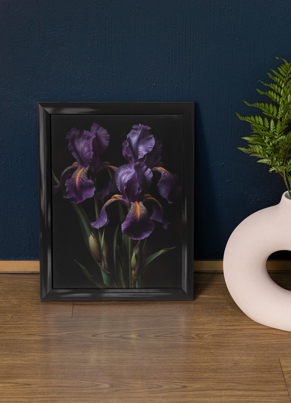 Purple Iris Violet Blooms Gold Beards Dark Dramatic Floral Poster