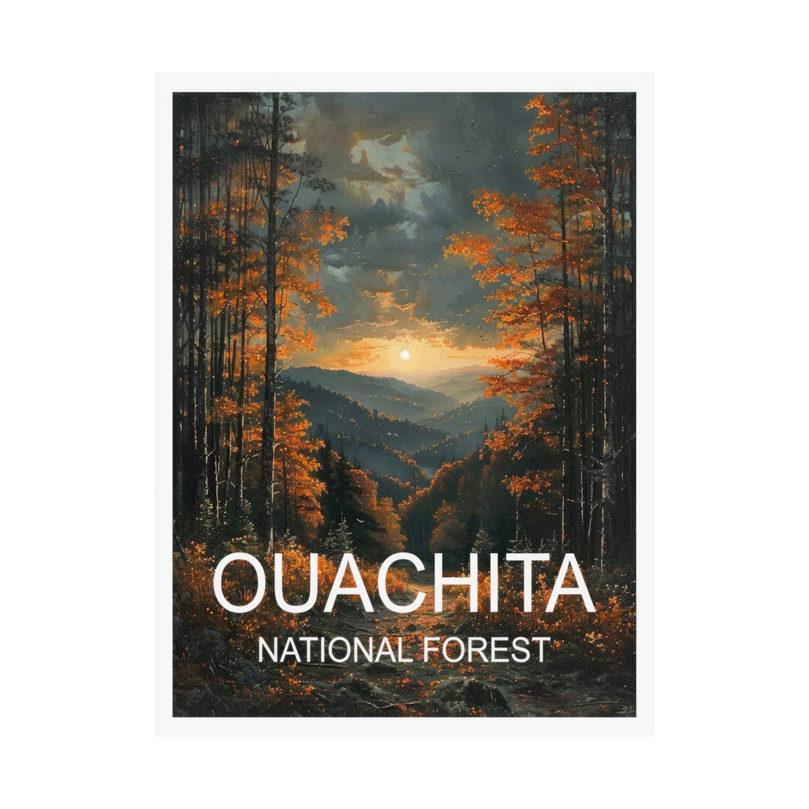 Ouachita National Forest Sunset Over Rolling Hills Autumn Trees Poster - Image 3